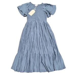 Listicle M Medium Slate Gray Blue Ruffled Smocked Maxi Dress